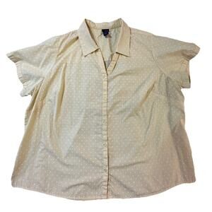 Basic Editions Plus Size 4X Yellow Polka Dot Button Down Shirt Short Sleeve